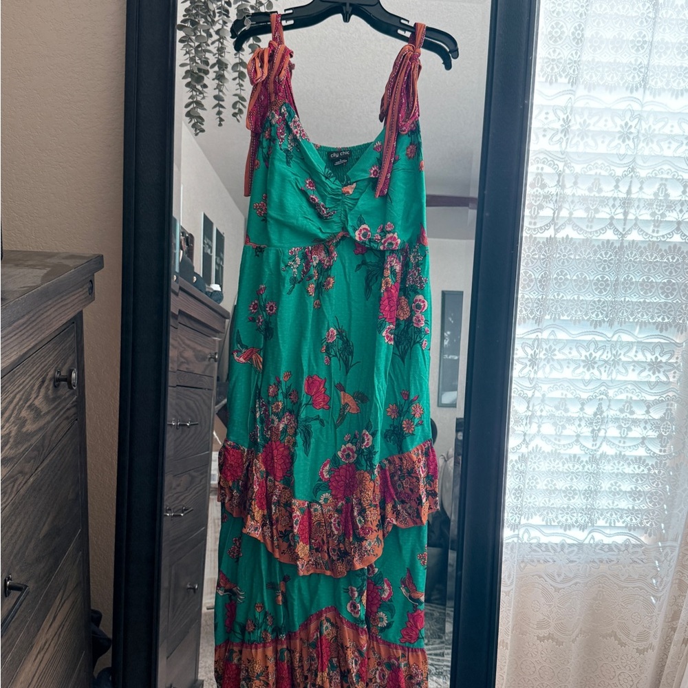 City Chic Teal and Red Floral Maxi Dress